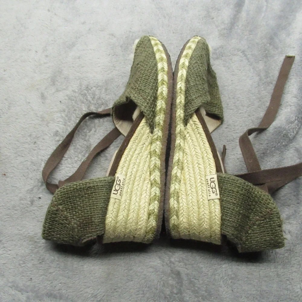 UGG Sandals Women 8 Green Sheepskin Australia Espadrille Wedge Delmar Jute Ankle